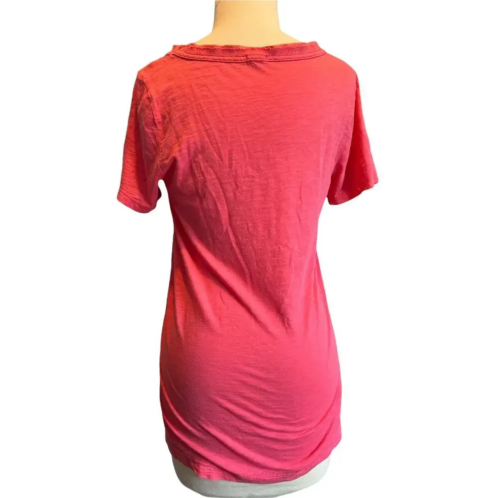 Small J.Crew Women's Coral T-Shirt Blouse Coral Short Sleeve Raw Edge